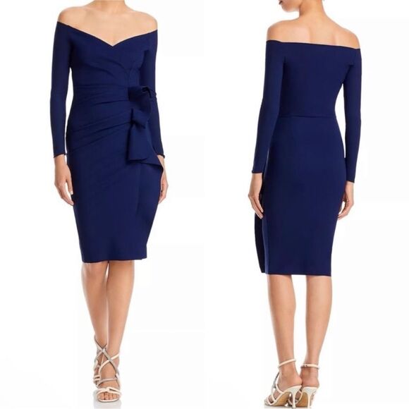 Chiara Boni La Petite Robe Silveria Off-the-Shoulder Dress Navy, NWT, Size 6 - Picture 12 of 12